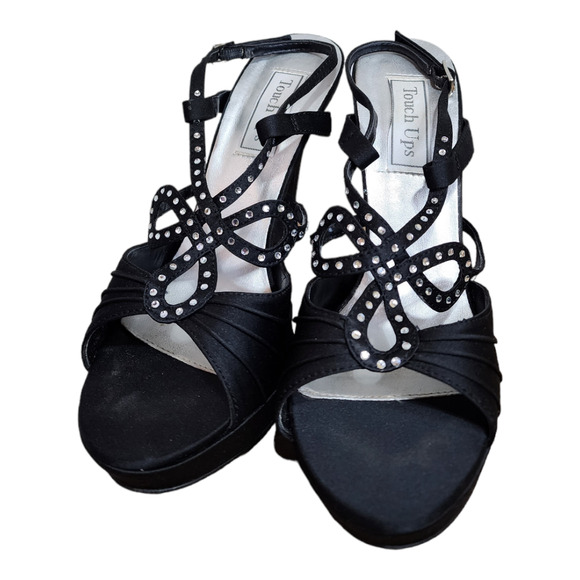 Touch Ups Lonnie Black Satin Rhinestone Platform Heels Women’s Size 8.5 - Picture 11 of 11